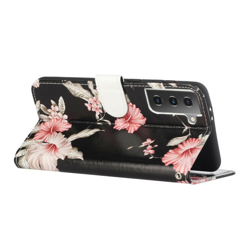 Læder Cover Samsung Galaxy S21 5G Skøre Blomster