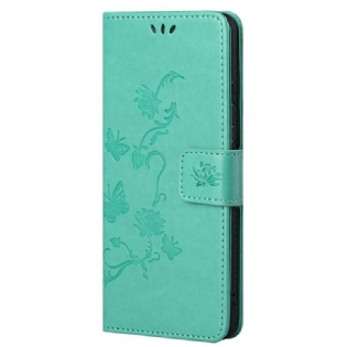 Flip Cover Poco M4 Pro 5G Asiatiske Sommerfugle Og Blomster