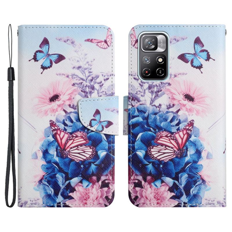 Flip Cover Poco M4 Pro 5G Buket Af Blomster Og Sommerfugle