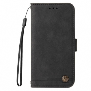 Flip Cover Poco M4 Pro 5G Imiteret Læder Nitte Og Rem