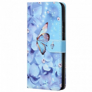 Flip Cover Poco M4 Pro 5G Med Snor Strappy Diamond Sommerfugle