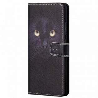 Læder Cover Poco M4 Pro 5G Med Snor Strappy Black Cat Eyes