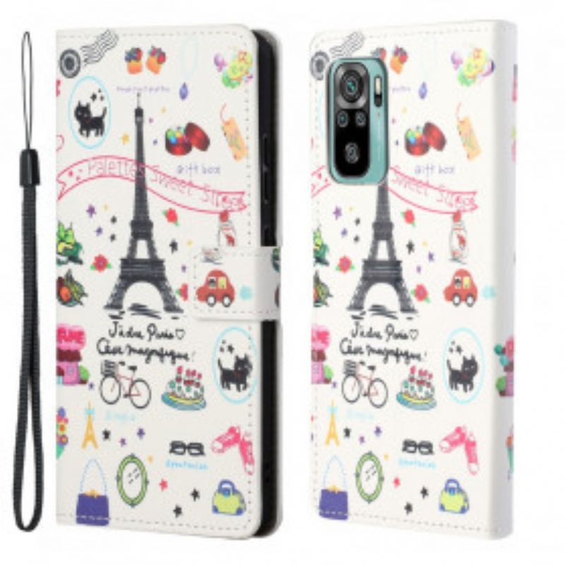 Flip Cover Xiaomi Redmi 10 Med Snor Jeg Elsker Paris På Lanière