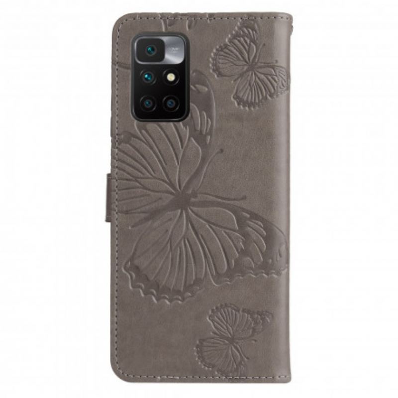 Flip Cover Xiaomi Redmi 10 Med Snor Kæmpe Sommerfugle Med Rem
