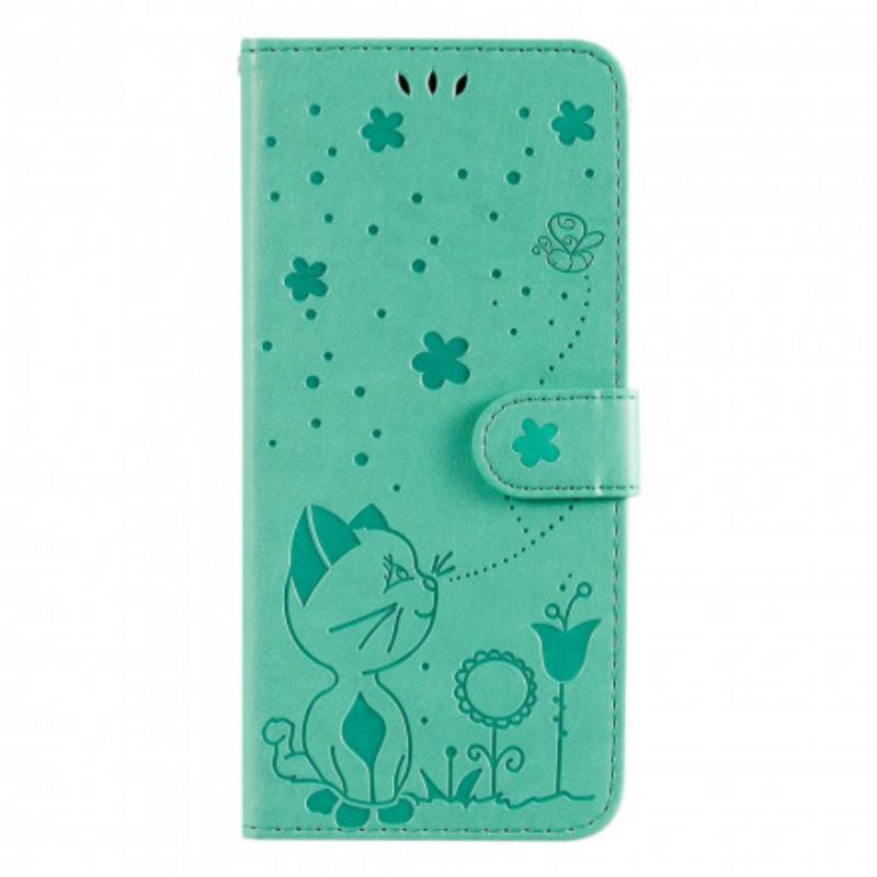 Flip Cover Xiaomi Redmi 10 Med Snor Kat Og Bi Med Snor