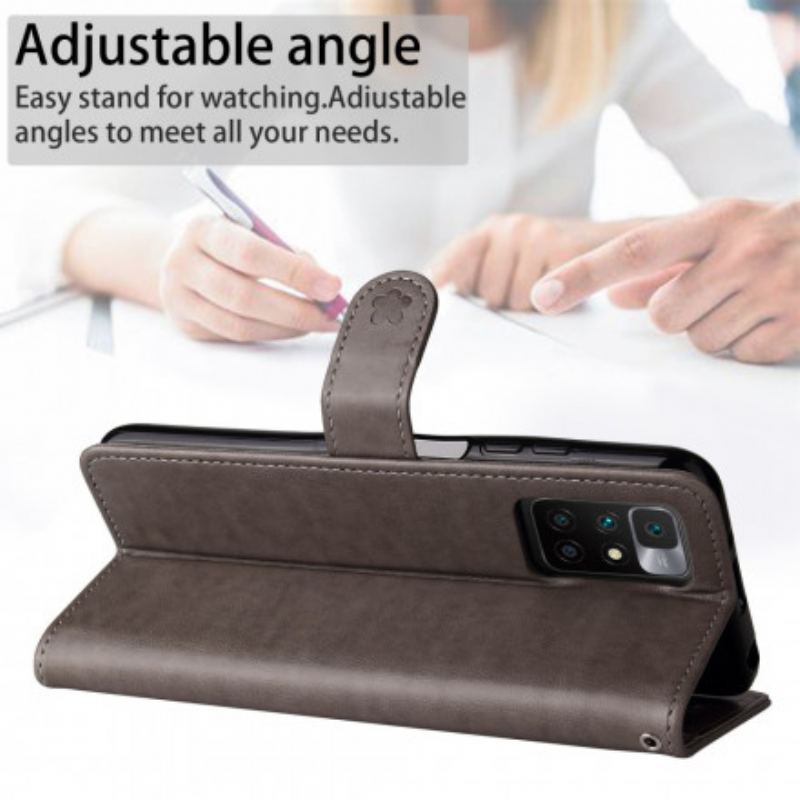 Flip Cover Xiaomi Redmi 10 Med Snor Kat Og Bi Med Snor