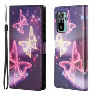 Flip Cover Xiaomi Redmi 10 Med Snor Sommerfugle Og Blomsterrem