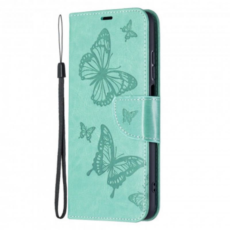 Flip Cover Xiaomi Redmi 10 Med Snor Sommerfugle Trykt Strappy