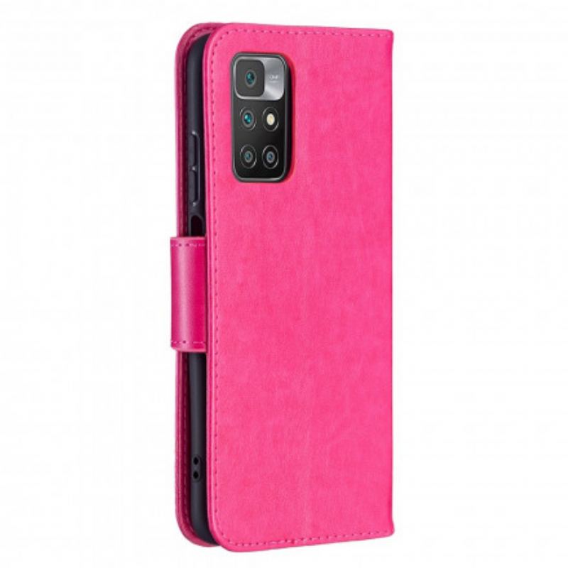 Flip Cover Xiaomi Redmi 10 Med Snor Sommerfugle Trykt Strappy