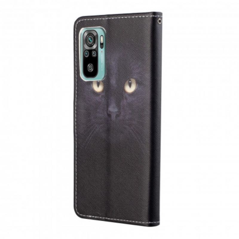 Flip Cover Xiaomi Redmi 10 Med Snor Strappy Black Cat Eyes
