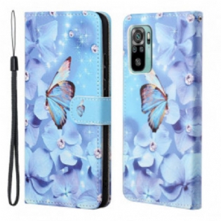 Flip Cover Xiaomi Redmi 10 Med Snor Strappy Diamond Sommerfugle