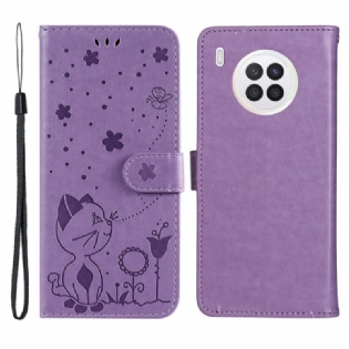Flip Cover Honor 50 Lite Med Snor Kat Og Bi Med Snor