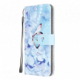 Flip Cover Moto G50 Med Snor Strappy Diamond Sommerfugle