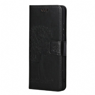 Flip Cover Samsung Galaxy M52 5G Med Snor Thong Træ Og Ugler