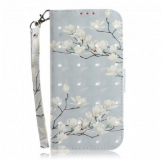 Flip Cover Samsung Galaxy A32 5G Med Snor Blomstrende Gren Med Rem