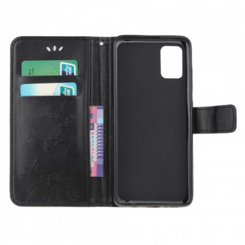 Flip Cover Samsung Galaxy A32 5G Med Snor Sommerfugle Og Blomsterrem