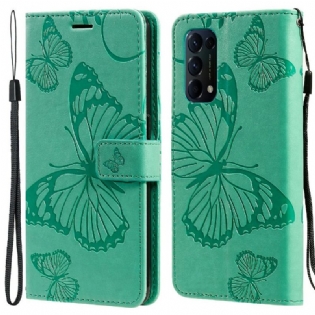 Flip Cover Oppo Find X3 Lite Med Snor Kæmpe Sommerfugle Med Rem