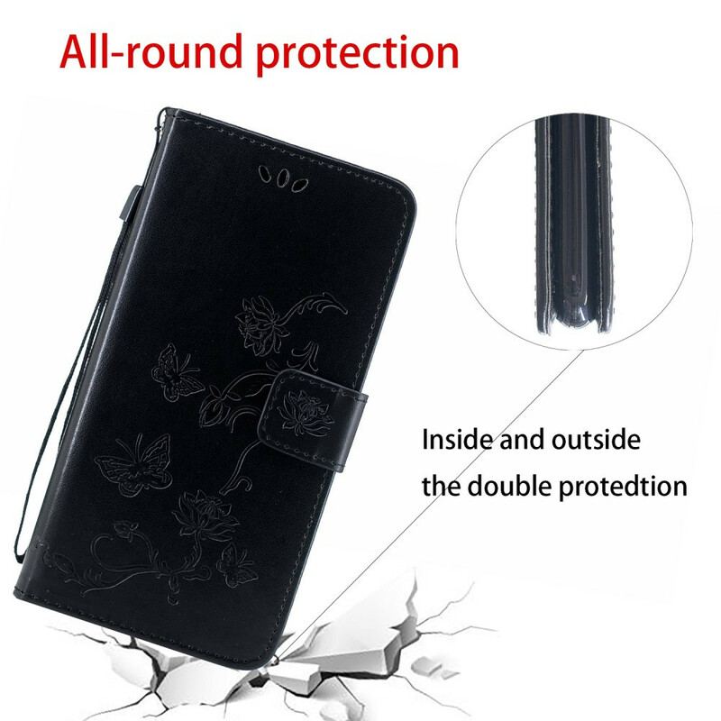 Flip Cover iPhone 12 / 12 Pro Med Snor Strappy Floral