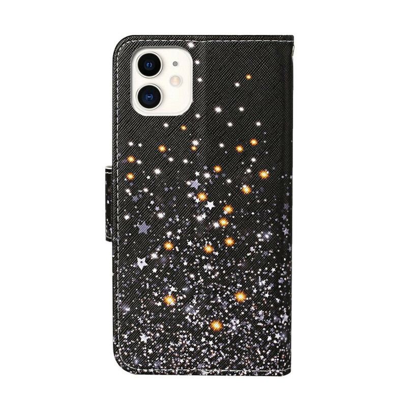 Flip Cover iPhone 12 / 12 Pro Stjerner Og Pailletter Med Snor