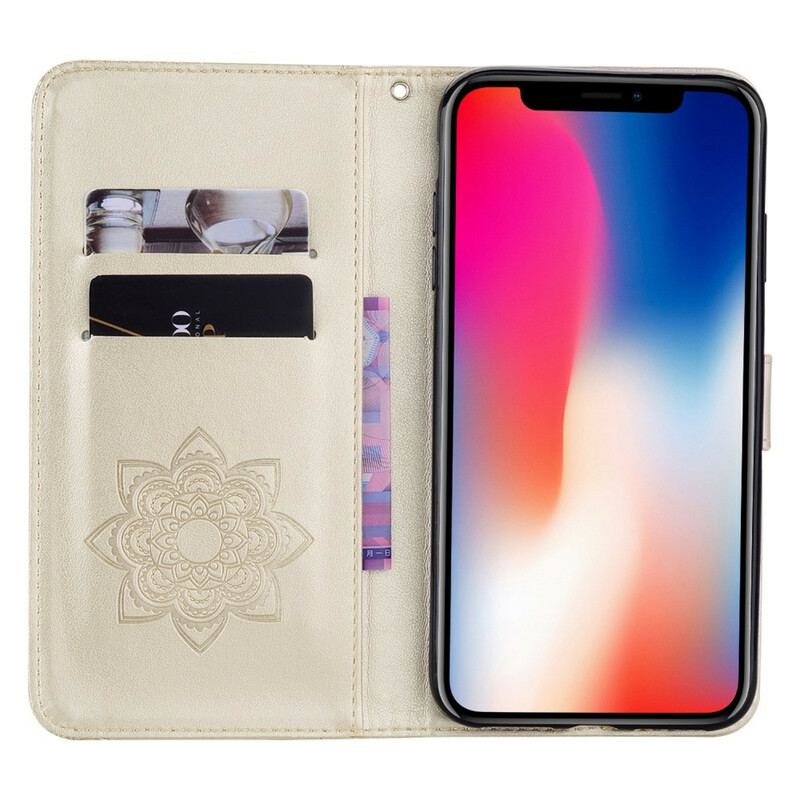 Flip Cover iPhone 12 / 12 Pro Ugle Mandala Og Lanyard