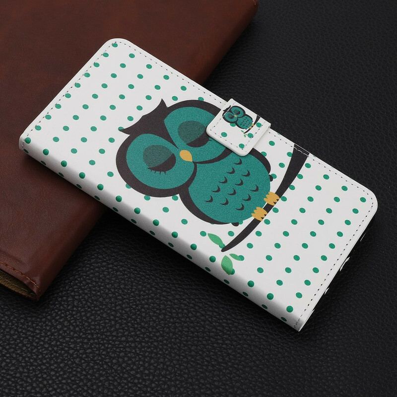 Læder Cover iPhone 12 / 12 Pro Sovende Ugle