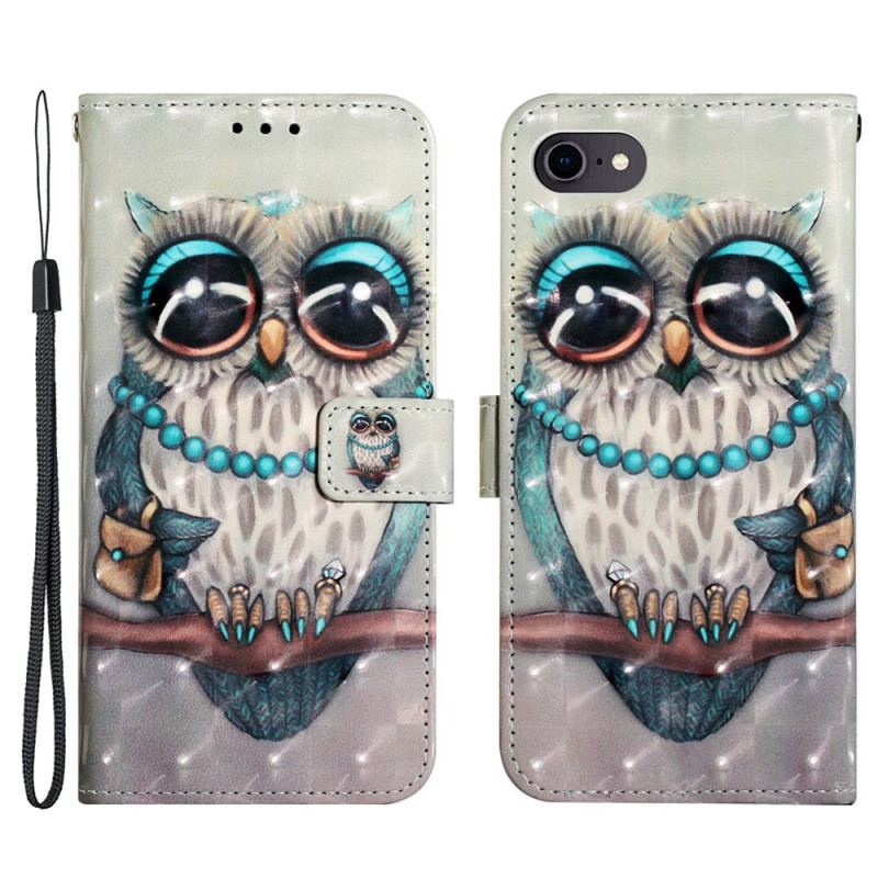 Flip Cover iPhone SE 3 / SE 2 / 8 / 7 Med Snor Frøken Ugle Med Rem