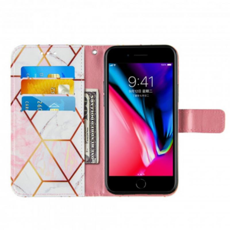 Læder Cover iPhone SE 3 / SE 2 / 8 / 7 Marmor Med Snor