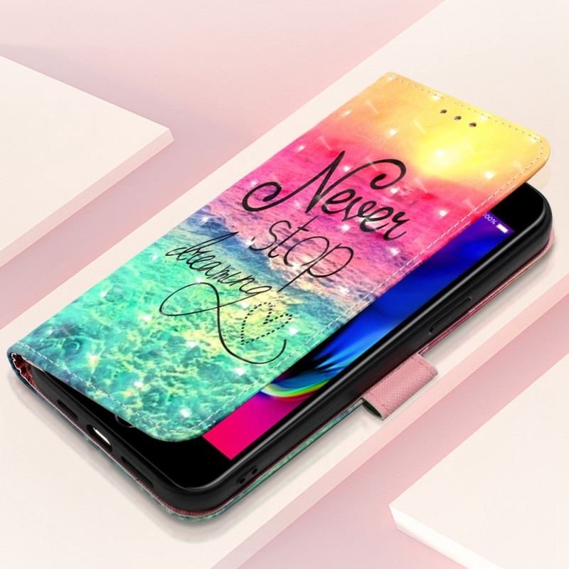 Læder Cover iPhone SE 3 / SE 2 / 8 / 7 Med Snor Stop Aldrig Med At Drømme Strappy