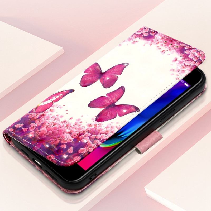 Læder Cover iPhone SE 3 / SE 2 / 8 / 7 Med Snor Thong Sommerfugle