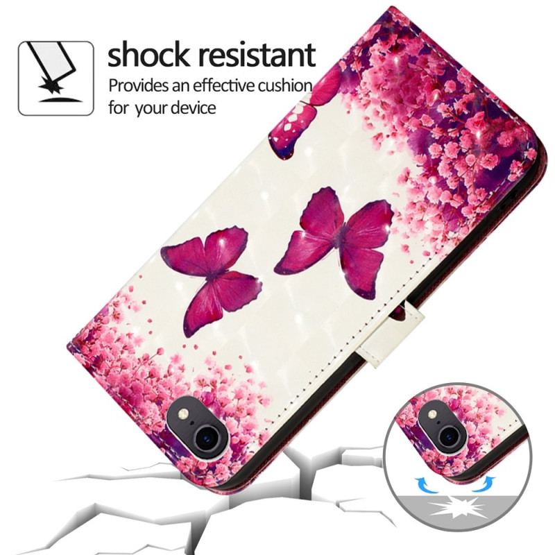Læder Cover iPhone SE 3 / SE 2 / 8 / 7 Med Snor Thong Sommerfugle