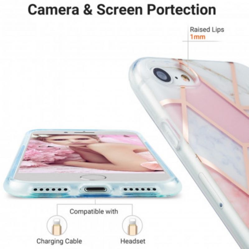 Mobilcover iPhone SE 3 / SE 2 / 8 / 7 Silikone Marmor Geometri