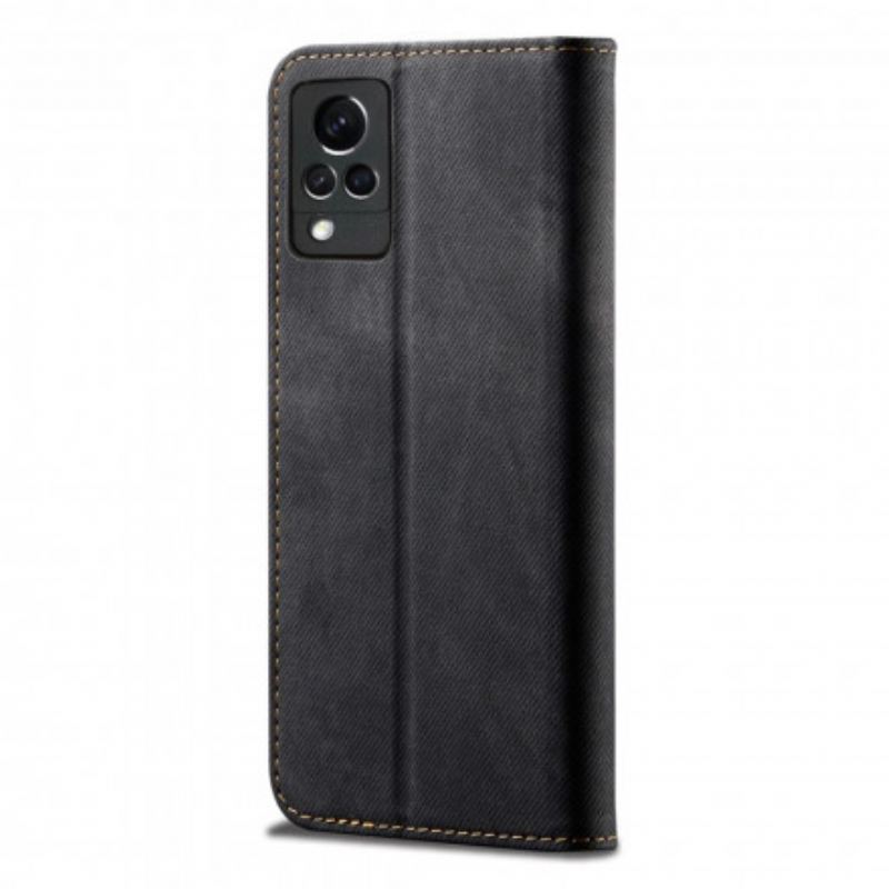 Cover Vivo V21 5G Flip Cover Tekstur På Jeans I Imiteret Læder
