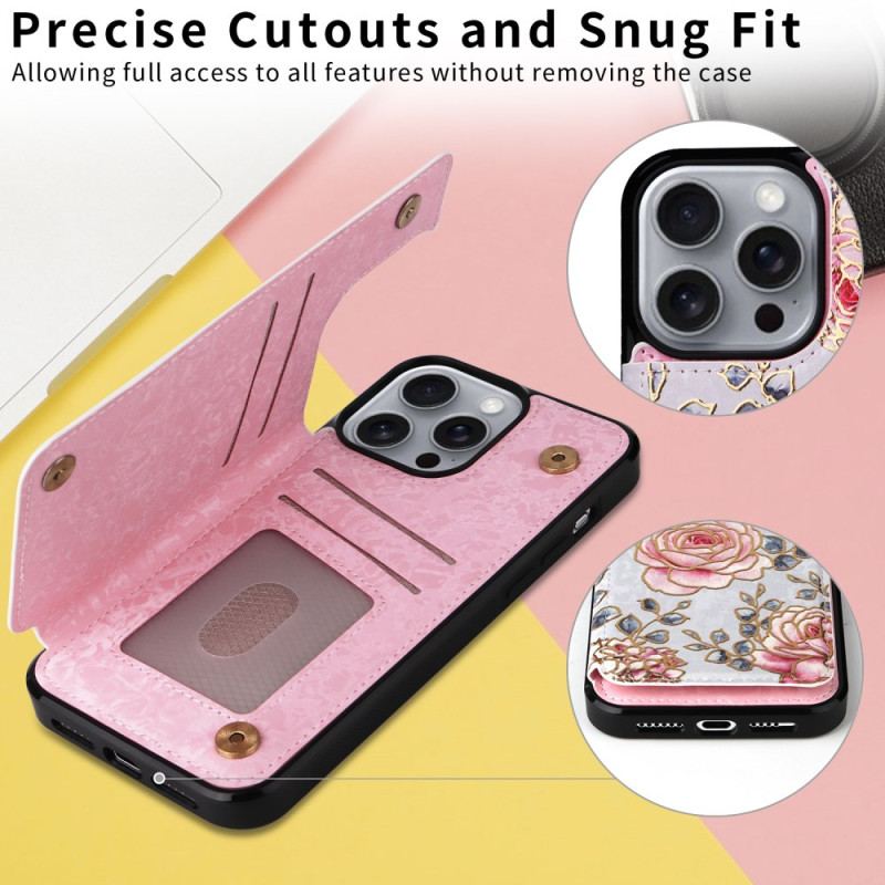 Cover iPhone 16 Pro Max Telefon Etui Rfid-blokerende Blomsterkortholder