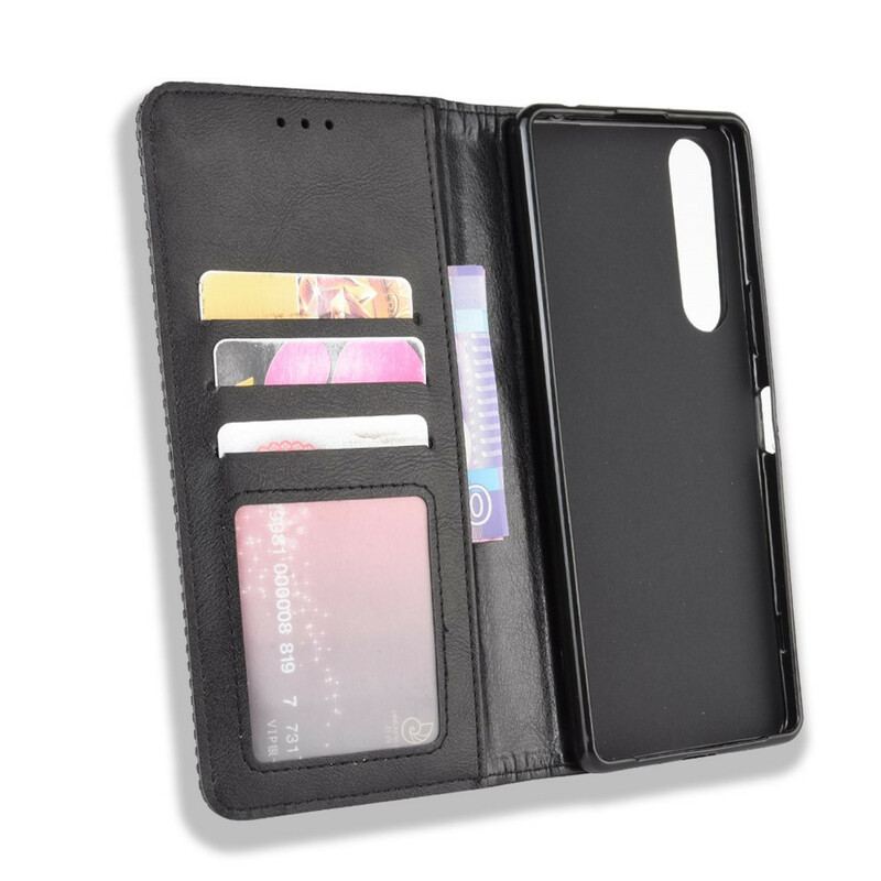 Cover Sony Xperia 1 II Flip Cover Stiliseret Vintage Lædereffekt