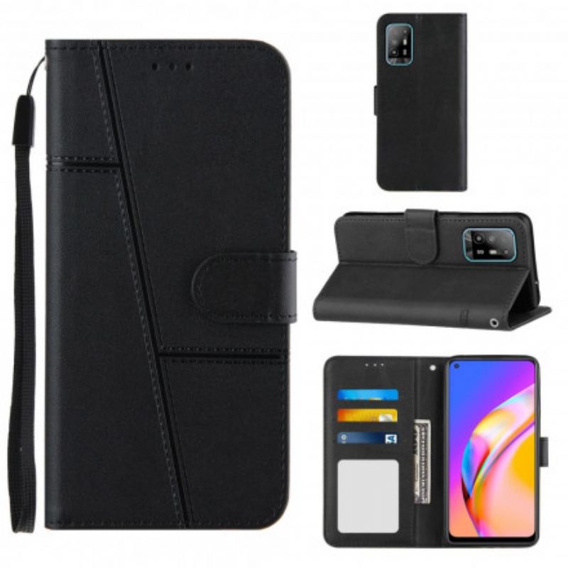 Læder Cover Oppo A94 5G Med Snor Strappy Geo Lædereffekt