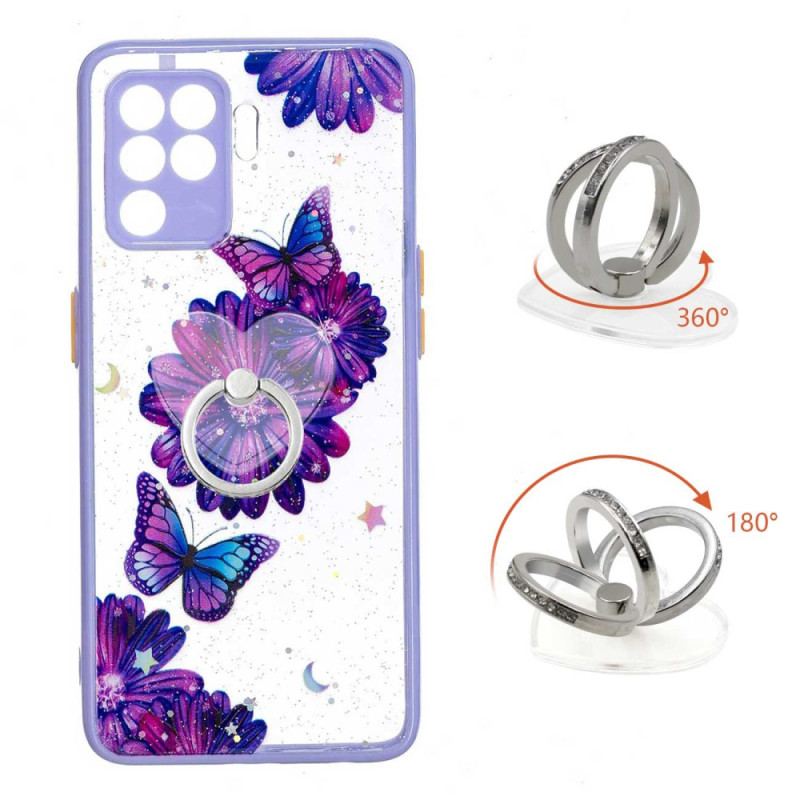 Mobilcover Oppo A94 5G Lilla Blomst Sommerfugl Med Ring