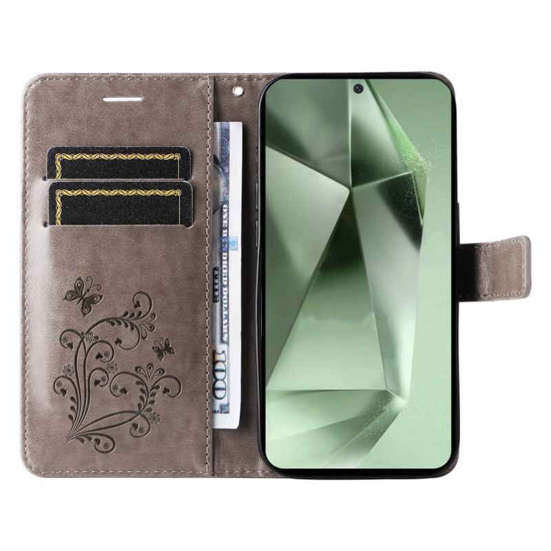 Læder Cover Samsung Galaxy S24 Fe Kæmpesommerfugle Med Rem