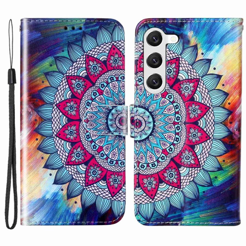 Flip Cover Samsung Galaxy S23 Plus 5G Med Snor Farverig Strappy Mandala