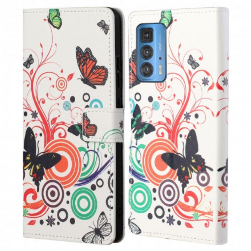 Flip Cover Motorola Edge 20 Pro Sommerfugle Og Blomster