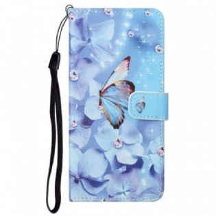 Flip Cover Moto G71 5G Med Snor Strappy Diamond Sommerfugle
