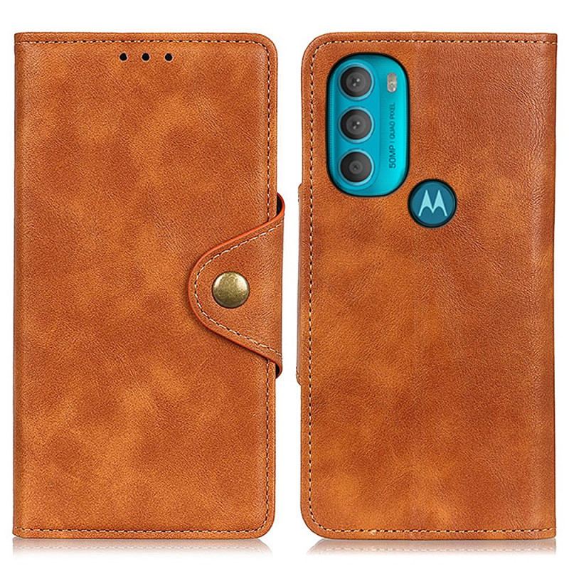 Læder Cover Moto G71 5G Vintage Imiteret Læder Og Knap