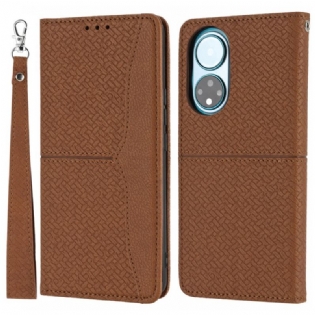 Flip Cover Honor 50 Pro Med Snor Pro Style Vævet Læderrem
