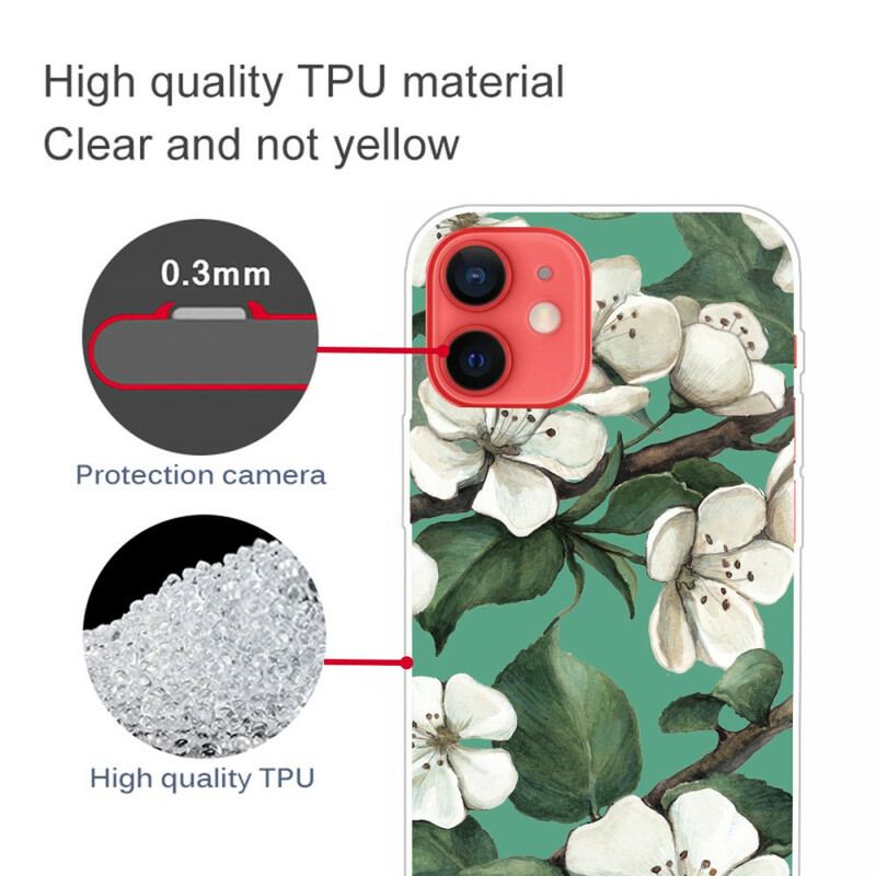 Cover iPhone 13 Mini Malede Hvide Blomster