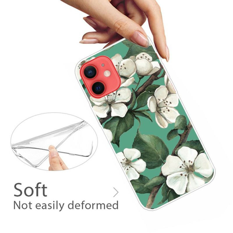 Cover iPhone 13 Mini Malede Hvide Blomster