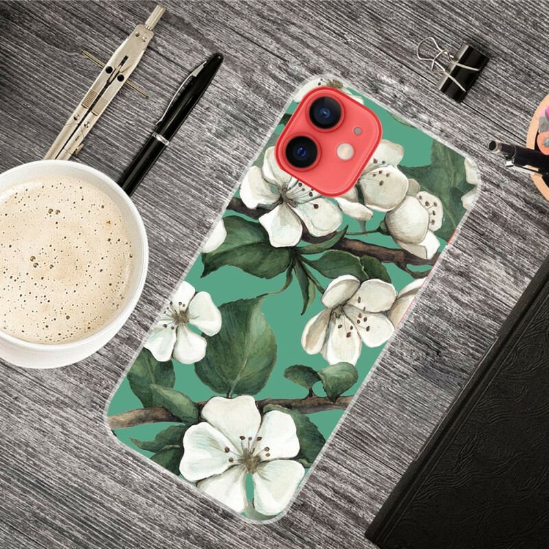 Cover iPhone 13 Mini Malede Hvide Blomster