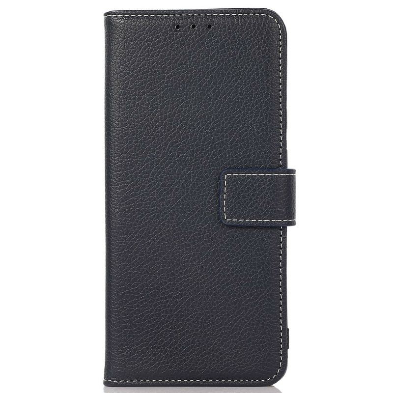 Flip Cover iPhone 13 Mini Litchi-sømme I Lædereffekt