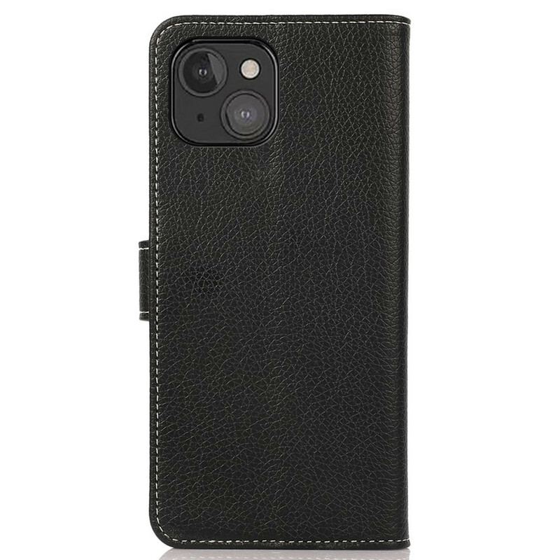Flip Cover iPhone 13 Mini Litchi-sømme I Lædereffekt