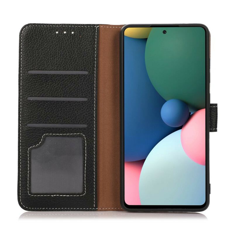 Flip Cover iPhone 13 Mini Litchi-sømme I Lædereffekt