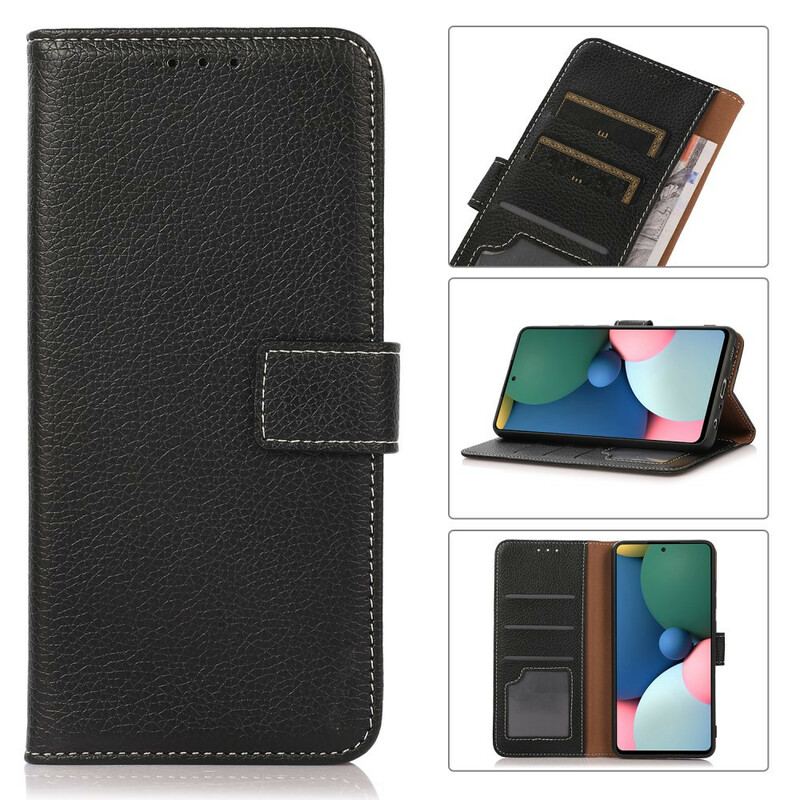 Flip Cover iPhone 13 Mini Litchi-sømme I Lædereffekt