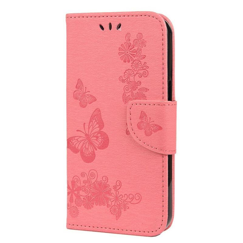Flip Cover iPhone 13 Mini Med Snor Pragtfulde Stropsommerfugle